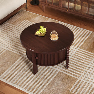 English Elm Vintage Round Coffee Table With Hidden Storage - Mid Century Modern Accent Table For Small Spaces N735P277387D-GIGA