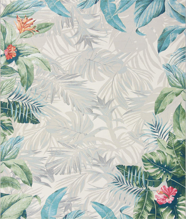 Unique Loom Outdoor Botanical Kula Machine Made Botanical Rug Multi, Gray/Green/Ivory/Red/Pink/Light Blue/Olive 10' 0" x 12' 2"