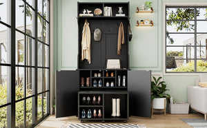 English Elm On-Trend 4-In-1 Farmhouse Hall Tree: Movable Bench, 7 Hooks, Shoe Storage & Rustic Style For Entryway N721P205788B-GIGA