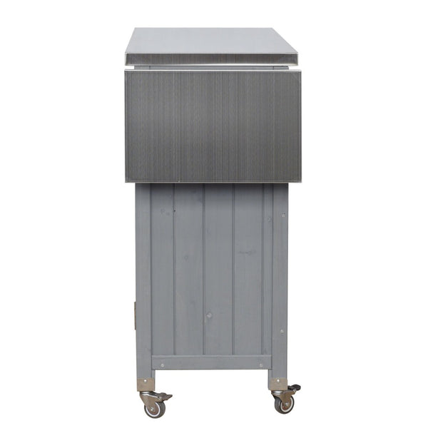 English Elm Foldable Outdoor Kitchen Cart with Stainless Worktop Fir Wood Frame and Lockable Wheels Grey N719P380281K