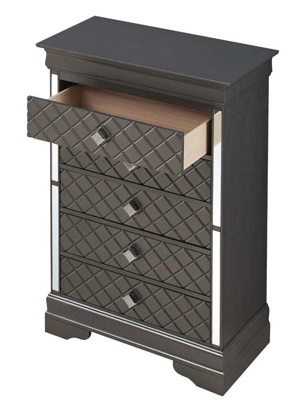 English Elm Verona Contemporary Chest In Metallic Black With Silver Champagne Design – Ample Storage, No Assembly B078108373-GIGA