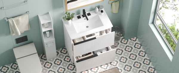 English Elm Christopher Knight Home® - 30" Elegant Bathroom Vanity With Fluted Design, Ceramic Sink, Full-Extension Drawers & Soft-Close Slides N817P295760W