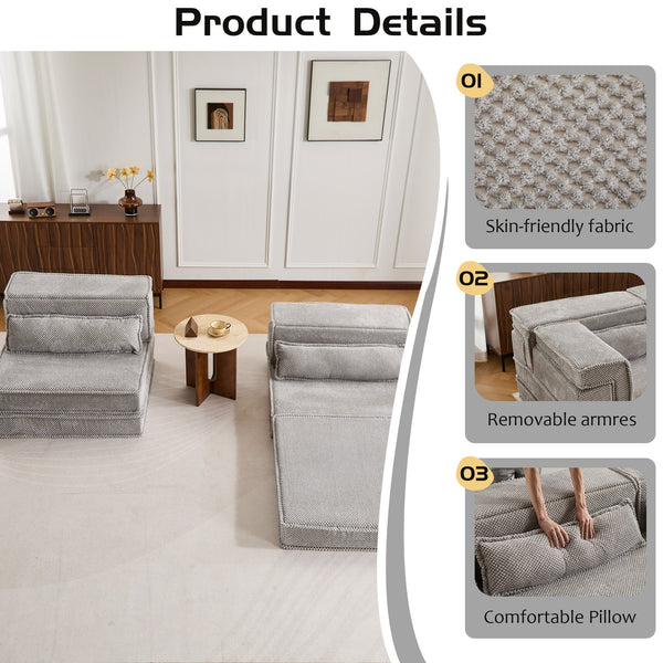 English Elm Compression Modular Sofa Bed - Versatile Mahjong Design, Soft Fleece, No Assembly, 2 Pillows Included! W3723S00048