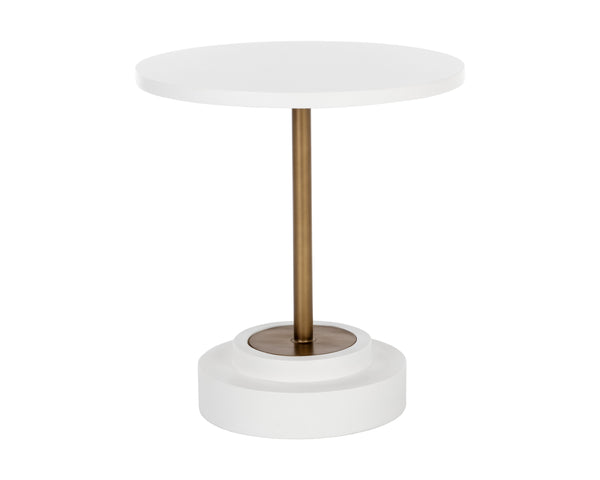 Sunpan Marlowe 27.5" Round Bistro Table with Concrete Top and Stylish Steel Frame for Indoor & Outdoor Use Antique Brass / White
