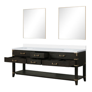 English Elm Black Oak Double Bath Vanity With White Quartz Top, Soft-Close Drawers & 36" Mirrors For Elegance B2731S02170