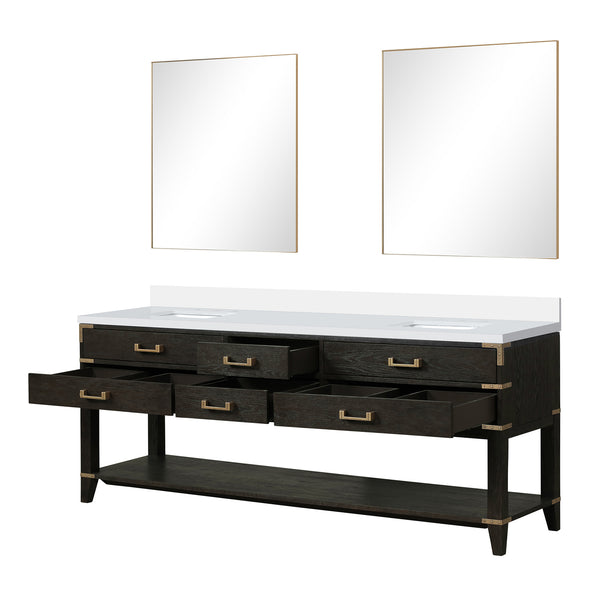 English Elm Black Oak Double Bath Vanity With White Quartz Top, Soft-Close Drawers & 36" Mirrors For Elegance B2731S02170