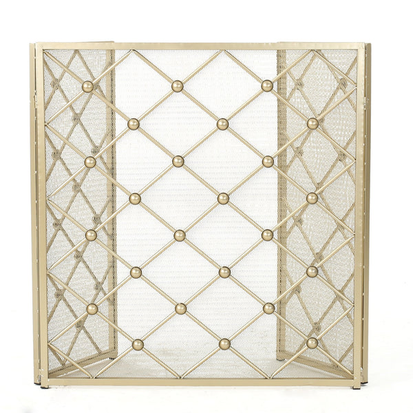 English Elm Christopher Knight Home® - FIRE Prater Iron Fireplace Screen - Black Finish Decorative Hearth Guard, Embers Protection, No Assembly Needed 61128.00GLD