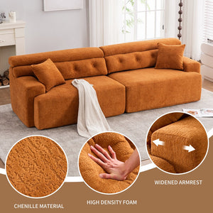 English Elm LY-029 Amber Orange Reconfigurable 4-Seater Modular Sofa with Wood-Grain Chenille, 2 Pillows, Cozy Comfort W2231S00022