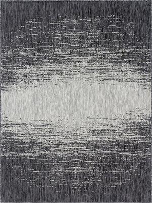 Unique Loom Outdoor Modern Ombre Machine Made Abstract Rug Charcoal Gray, Ivory/Gray 10' 0" x 14' 1"