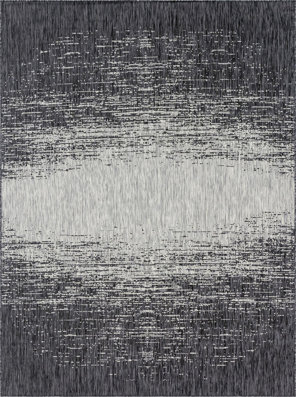 Unique Loom Outdoor Modern Ombre Machine Made Abstract Rug Charcoal Gray, Ivory/Gray 10' 0" x 14' 1"