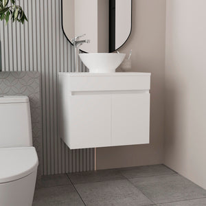 English Elm Vessel Sink Vanity Manchester with Vessel Basin, Two Drawers & Open Shelf, White MDF Storage Stylishly B200P313681