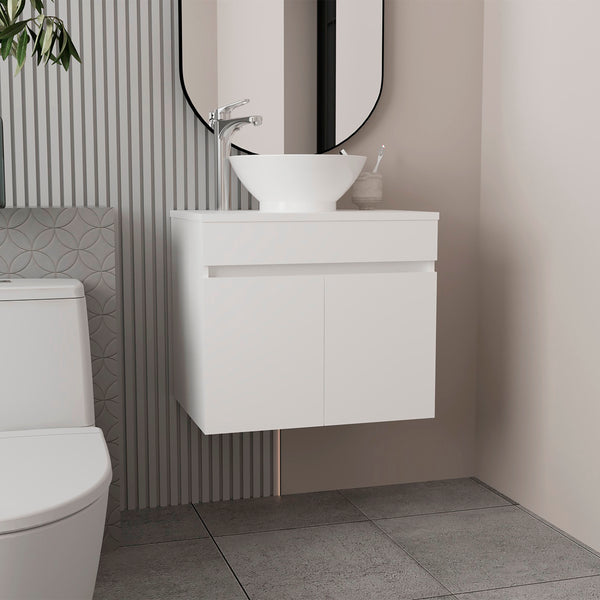 English Elm Vessel Sink Vanity Manchester with Vessel Basin, Two Drawers & Open Shelf, White MDF Storage Stylishly B200P313681