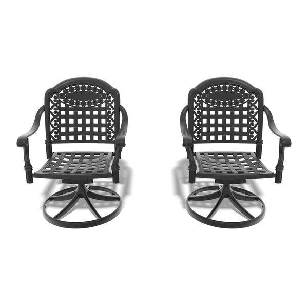 English Elm Cast Aluminum Patio Swivel Chair Set - 2Pcs Black Frame With Stylish Blue Cushions For Comfort W1710S00412