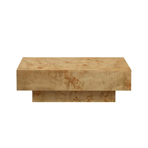 English Elm 43.31 Inch Burl Veneer Rectangular Coffee Table Mid-century Pedestal Base Living Room Natural W2582P431210