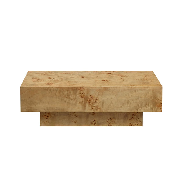 English Elm 43.31 Inch Burl Veneer Rectangular Coffee Table Mid-century Pedestal Base Living Room Natural W2582P431210