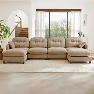 English Elm Modular U-Shaped Sectional Couch With Ottoman, Soft Camel Chenille, Customizable Comfort & Style W714S01383