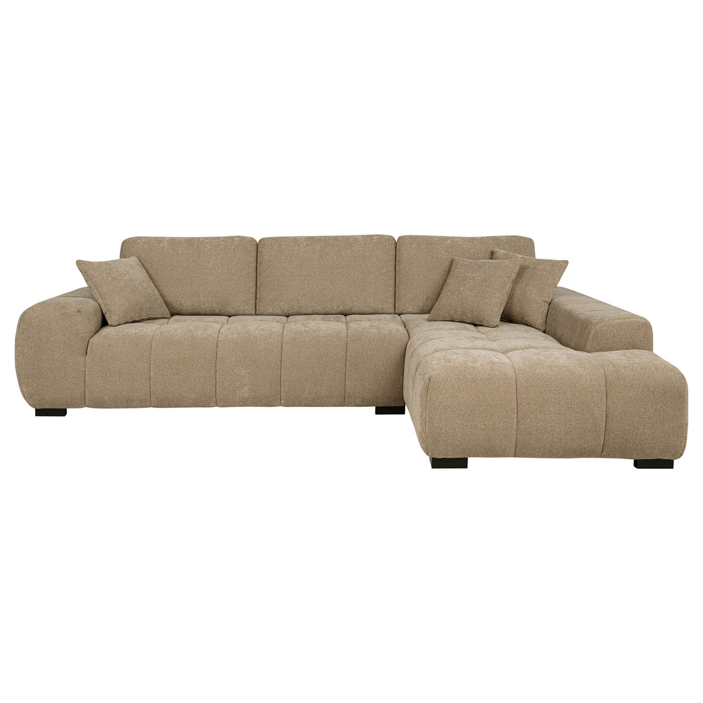 English Elm Plather Luxe Upholstered Sectional with Right Chaise, Grid-Tufted Reversible Cushions & Sturdy Block Legs Camel B062S01355