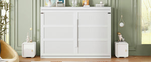 English Elm Queen Murphy Wall Bed with Led Lighting Modern Cabinet Folds Flat for Studio Living White LP100973AAK