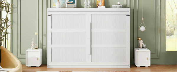 English Elm Queen Murphy Wall Bed with Led Lighting Modern Cabinet Folds Flat for Studio Living White LP100973AAK
