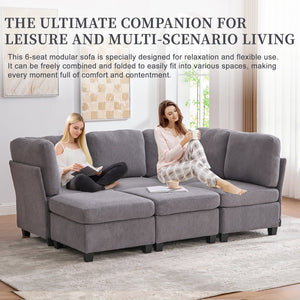 English Elm UNITED Modular 6-Seat Sectional Sofa with Removable Ottoman, Storage Compartments, Convertible Comfort Gray W1568S00245
