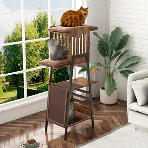 English Elm Modern 58 Inch Cat Tower with Sisal Scratching Mat Hammock and Perch for Large Breeds W2641P460041