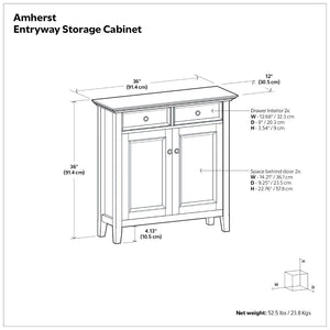 English Elm Amherst White Pine Entryway Cabinet with Crown Molding Two Drawers and Storage Doors B136P436048