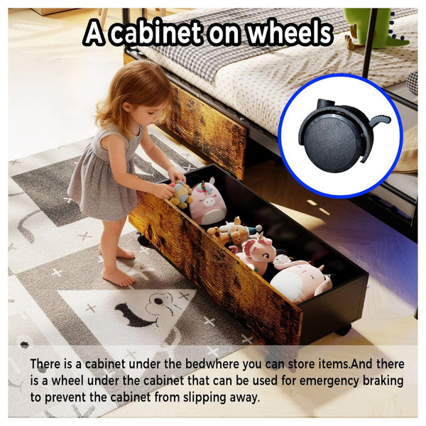 English Elm Bunk Bed Twin Iron Frame with Usb Charging Built in Guardrail and Convertible Design W3752P430830