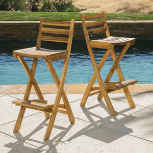 English Elm Christopher Knight Home® - Outdoor Acacia Wood Folding Patio Barstool Set of 2, 31" Teak Seat Height, Foldable, No-Assembly Durable Elegance N772P203407T