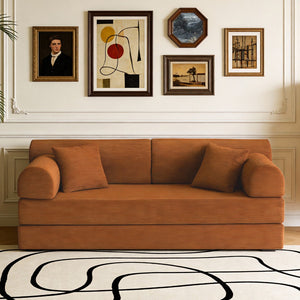 English Elm Convertible Corduroy Floor Sofa Folds Flat as Sleeper Daybed for Studio Living Orange W5532P438817