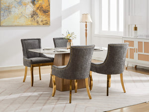 English Elm Chenille Modern Dining Chair with Curved Gold-Plated Legs, Rivet Trim, Textured Upholstery Comfort Gray W1143P332686