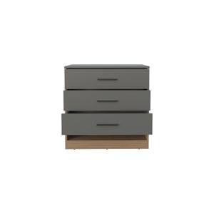 English Elm Dresser, Matte Gray 3-Drawer Chest with Open Shelf, Compact Engineered Wood, Modern Oak Accents B097P296804