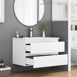 English Elm 32-Inch Wall-Mounted Bathroom Vanity With Soft-Close Sink, Double Drawers, Modern Design & Easy Install W3151S00047