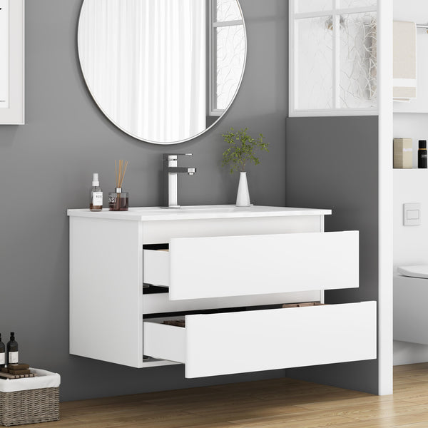 English Elm 32-Inch Wall-Mounted Bathroom Vanity With Soft-Close Sink, Double Drawers, Modern Design & Easy Install W3151S00047