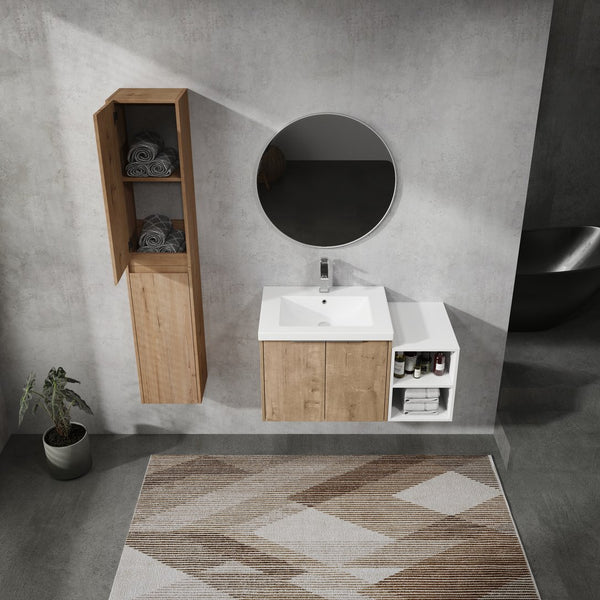 English Elm 36" Wall-Mounted Bathroom Vanity Set With Sink, Side Cabinets, Soft Close Doors & Ample Storage W999S00225