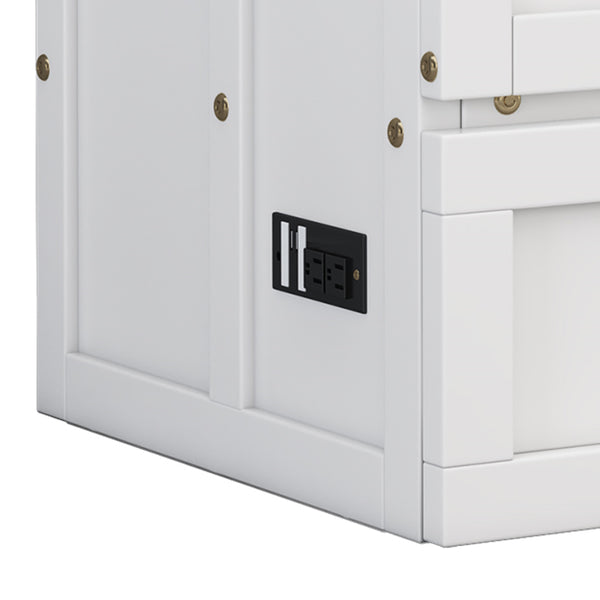 English Elm Solid Pine Murphy Bed Chest with Built-In Charging Station, Large Storage Drawer, Space-Saving Design White+Walnut 59.06 L x 24.8 W x 5.31 H BS701P176340K