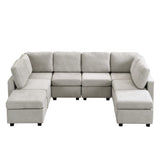 English Elm 103" Sectional Sofa Couch Sofa Bed U-Shaped Sofa With Two Movable Ottoman and Three Usb Ports For Living Room, Grey