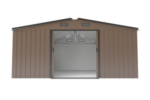 English Elm Campcraft 10x12 Ft Steel Outdoor Storage Shed with Daylight Windows and Weather Resistant Build Brown W1598S00030