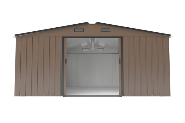 English Elm Campcraft 10x12 Ft Steel Outdoor Storage Shed with Daylight Windows and Weather Resistant Panels Brown W1598S00049