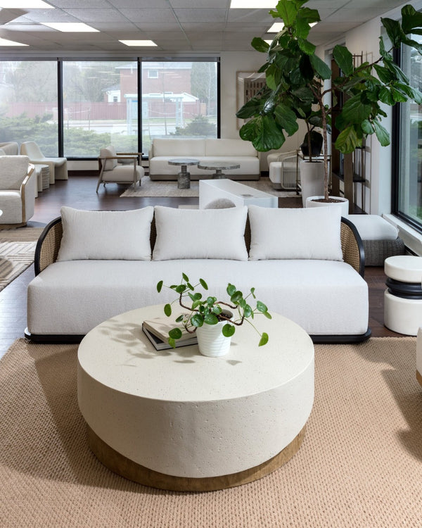 Sunpan BORA Sofa - Luxurious Louis Cream Outdoor Seat with Elegant Wicker Design & Weather-Resistant Comfort 111864V