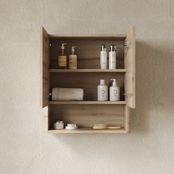 English Elm ZUNO 26" Wall Bathroom Cabinet with Soft-Close Doors, Open Shelf & Water-Resistant Oak Finish W2615P380427