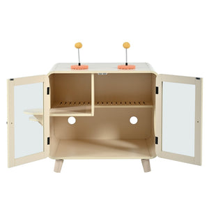 English Elm Cat Litter Box Enclosure Mdf Cabinet with Rgb Lighting Glass Doors and Play Loft Beige N704P419240A