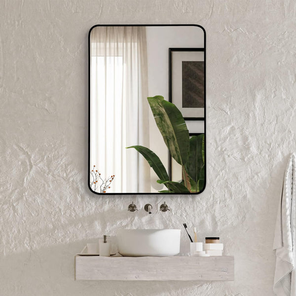 English Elm 22x30 Black Metal Framed Rectangular Bathroom Mirror - 4mm HD Glass, Shatterproof, Rustproof Frame W2203P302131