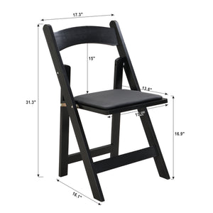 English Elm Upholstered solid wood folding chair with plush PU cushion, space-saving portable seating for events/home gatherings Black W495P193665