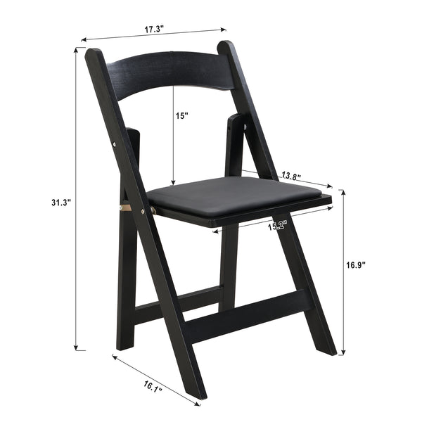 English Elm Upholstered solid wood folding chair with plush PU cushion, space-saving portable seating for events/home gatherings Black W495P193665
