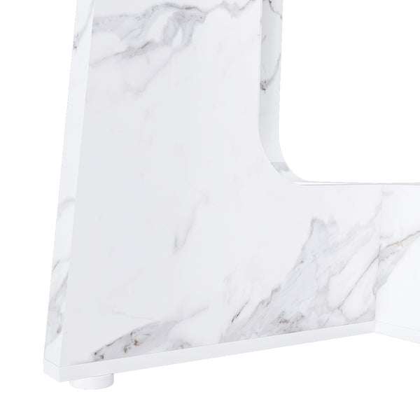 English Elm 47.24" Round Dining Table - Marble White Farmhouse MDF Top, 300lb Capacity, Easy Tool-Free Assembly, Stable for 4-6 Guests W2700P331236