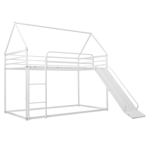 English Elm Twin Metal Tube Bunk Bed Frame for Kids Durable Sturdy Construction Safe Space-Saving Design White W420P256562