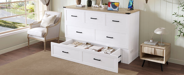English Elm Murphy Full-Size Cabinet Bed with Built-In Charging Station, Storage Drawer & 700lb Capacity Comfort White 57.25 L x 27 W x 6 H N733S293997W