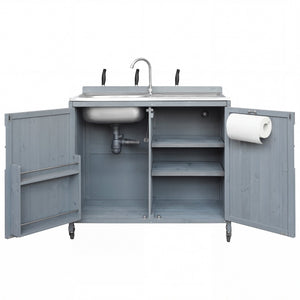 English Elm K&k Outdoor Prep Station Stainless Steel Top Fir Wood Cabinet with Drawer and Wheels N707P370281G