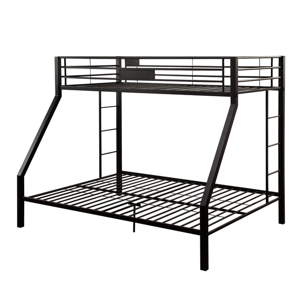 English Elm Sandy Sandy Black Twin XL/Queen Bunk Bed Stacked Metal Frame, Built-In Double Ladder & Guardrail B062S00469