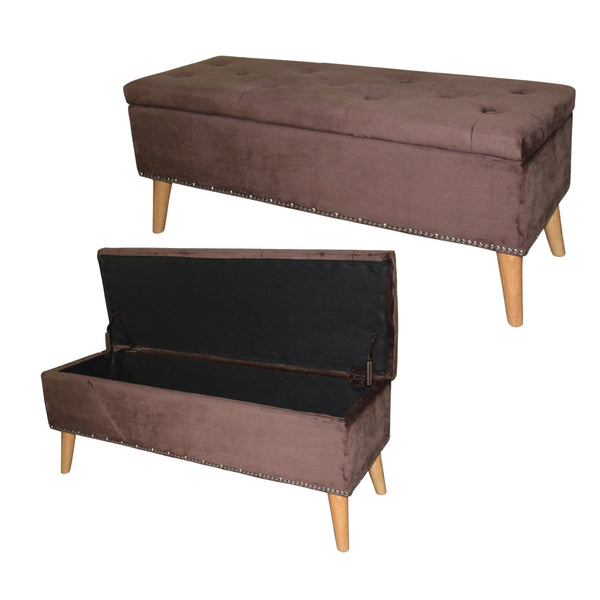 English Elm 17" Tall Storage Bench Brown Suede — Button Tufted Rectangular Ottoman with Hidden Storage, 43"L B072116496